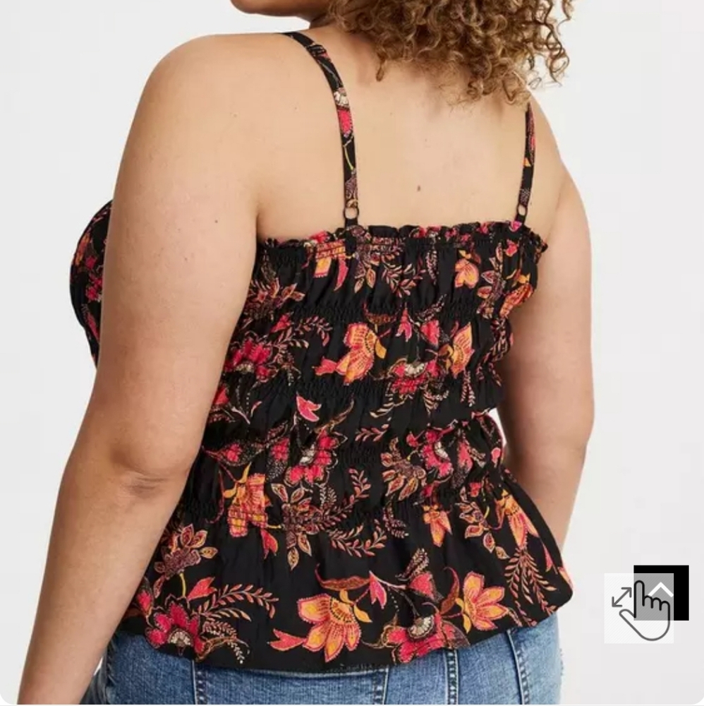 Torrid Black Orange Paisley Smocked Peplum Tank Top - Picture 2 of 7